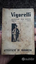 VECCHIA GARANZIA MACCHINA DA CUCIRE VIGORELLI '50