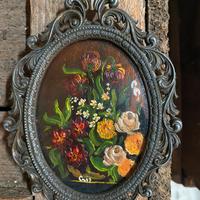 Quadretto ovale vintage con cornice in bronzo