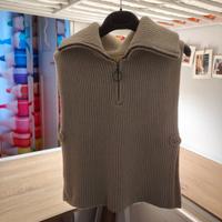 🤍 Gilet lungo in maglia beige – Collo maxi con zi