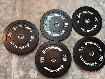 Set dischi bumper gommati NUOVI 150 kg – Pesi pale