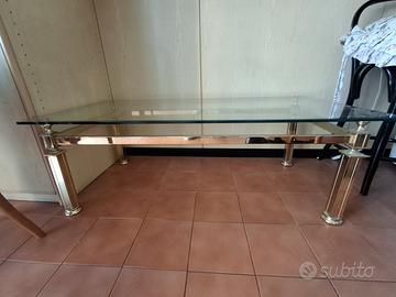 Tavolino da fumo in vetro e ottone