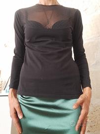 Maglia Donna Nera con Trasparenza in Tulle