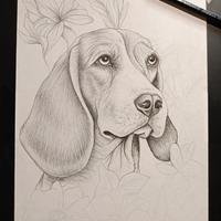 Ritratto di cane beagle su foglio