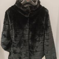Giacca nera in pelliccia ecologica e piumino tg XL