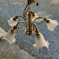 Lampadario in ottone 5 luci con vetro di Murano
