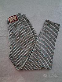 Jeans donna casual in denim a righe con fiorellini