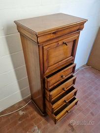 Mobiletto ribaltina e cassetti in legno anni '70