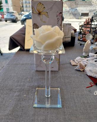 porte candele con rosa 