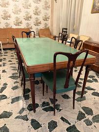Tavolo anni 50 vetro verde con 6 sedie stile Buffa