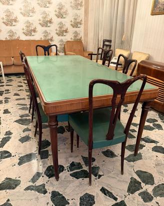 Tavolo anni 50 vetro verde con 6 sedie stile Buffa