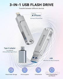 LESOGE MFi  Chiavetta USB 128 GB per iPhone 3 in 1