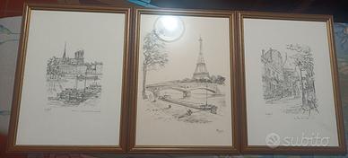 Tris stampe luoghi simbolo Parigi