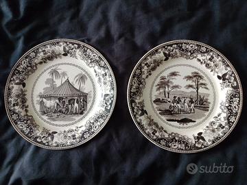 N.2 piatti da cabinet, di Creil, Vita Coloniale