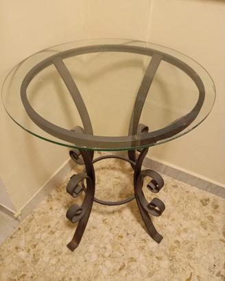 Tavolo rotondo in ferro battuto ripiano in vetro 