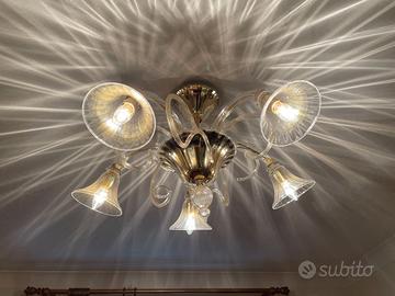 LAMPADARIO IN VETRO SOFFIATO E ORO 24 KT