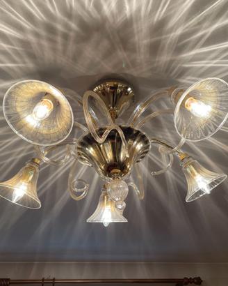 LAMPADARIO IN VETRO SOFFIATO E ORO 24 KT