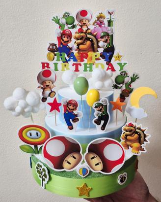 torta finta per compleanno tema Super Mario 