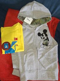 Felpa Disney nuova Mickey Mouse 6/7 +T-shirt 