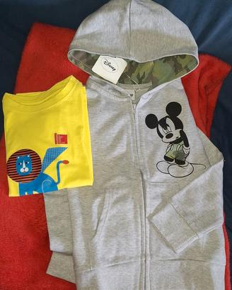 Felpa Disney nuova Mickey Mouse 6/7 +T-shirt 