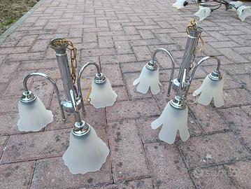 coppia di lampadari in acciaio tre lampade