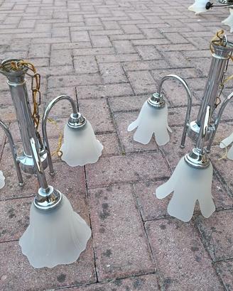 coppia di lampadari in acciaio tre lampade