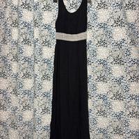 Vestito lungo nero donna fascia decorata