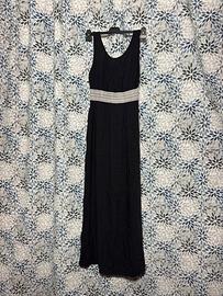 Vestito lungo nero donna fascia decorata