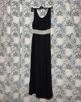 Vestito lungo nero donna fascia decorata