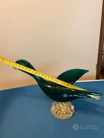 Anatra in vetro verde e foglia d oro