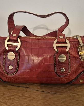 Borsa Borbonese bauletto pelle stampa cocco rossa