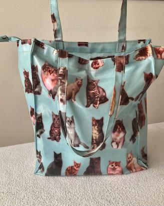 Borsa azzurra con Gatti + tasca interna