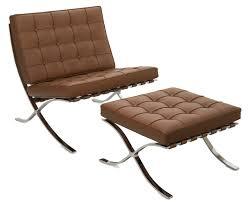 Poltrona Barcellona in pelle lusso con pouf Mies