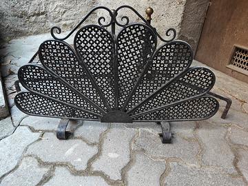 Set da camino vintage in ferro battuto e ottone –