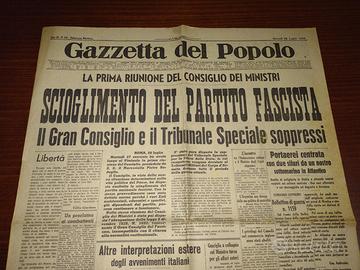 GIORNALE 1943: SCIOGLIMENTO PARTITO FASCISTA