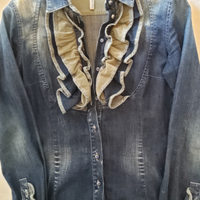 Camicia in jeans con balze beige, marca TAKE TWO