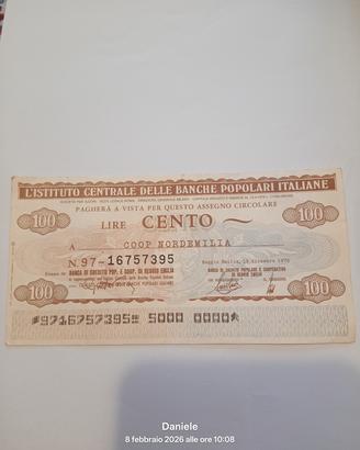 assegni 100 lire BPI 1976