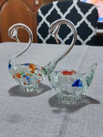 Coppia di cigni in vetro decorati – ottime condizi