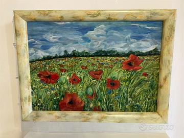 Quadro Papaveri su tela 80x60-cornice artigianale