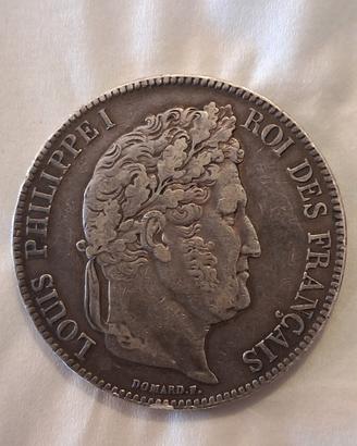  Numismatica: 5 Franchi 1834 T - Luigi Filippo I -