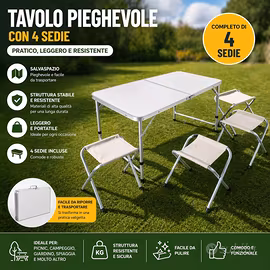 Tavolo Pieghevole con 4 Sedie – Set Campeggio