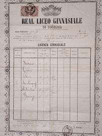 Antico Attestato Scolastico 1874 Liceo Cosenza 