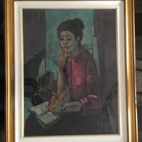 olio su tela, con cornice e libro