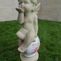 statua angelo su sfera coccio fiori 40 cm