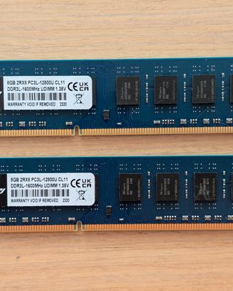 RAM DDR3 DDR3L 16GB 2x8GB 1600MHz PC fisso