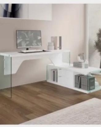 Scrivania bianca design con vetro