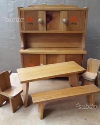 Wooden doll house furniture set (anni `80)
