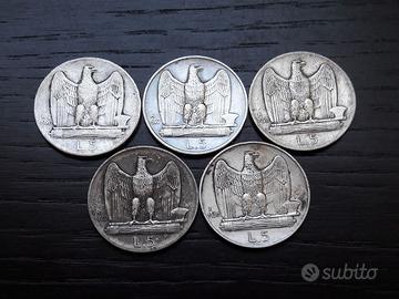 ARGENTO serie 5 lire aquilino ITALIA REGNO _LEGGI