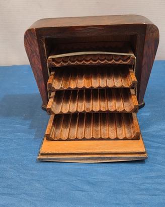 SCATOLA VINTAGE PORTASIGARETTE IN LEGNO E ARGENTO 