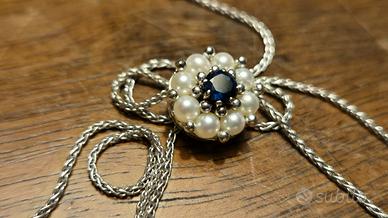 collana oro bianco e ciondolo  perle e zaffiro