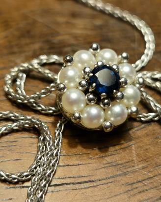 collana oro bianco e ciondolo  perle e zaffiro
